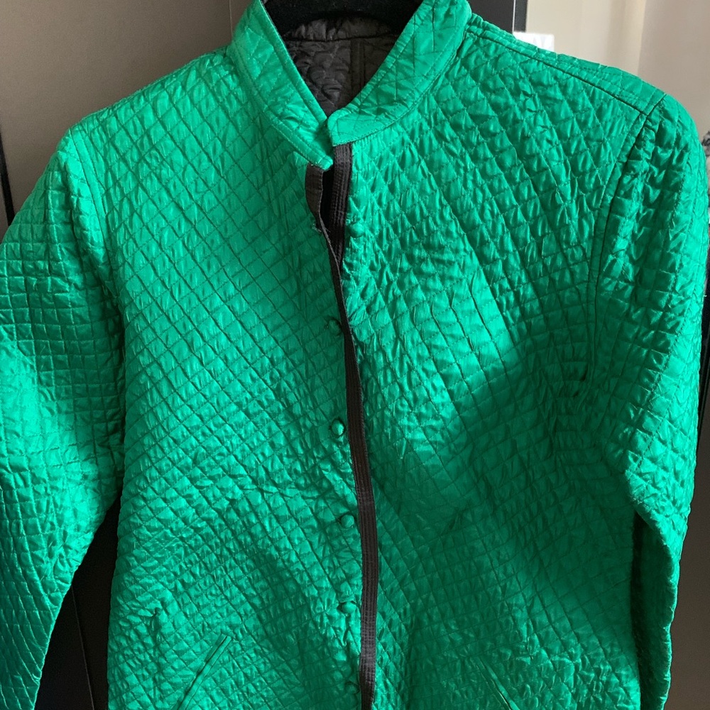 100% Raw Silk Reversible Green/Black Jacket-New